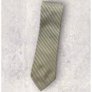 BREUER Silk Tie ITALY Beige Silver Striped W:3.1" EUC